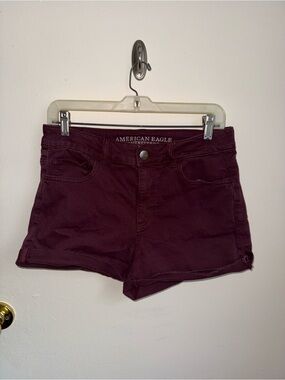 American Eagle Outfitters Maroon High-Rise Denim Shorts